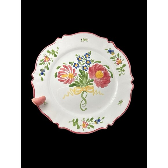 Roullet Renoleau Pink Green Floral Ceramic 10" Plate France French Cottage Decor - Picture 3 of 8
